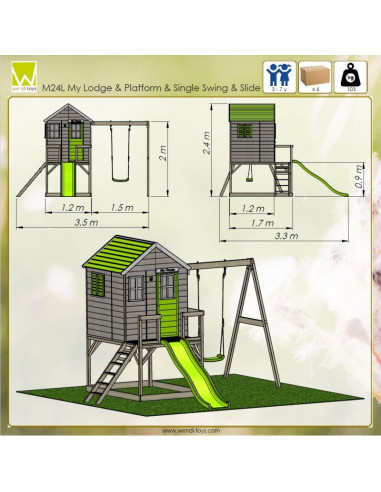 Casuta de gradina Lime Lodge cu platforma, tobogan si leagan Casuta de gradina Lime Lodge cu platforma, tobogan si leagan
