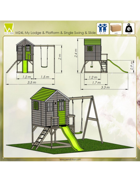 Casuta de gradina Lime Lodge cu platforma, tobogan si leagan Casuta de gradina Lime Lodge cu platforma, tobogan si leagan
