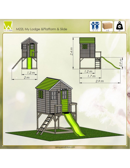 Casuta de gradina Lime Lodge cu platforma si tobogan (M22L),M22L Casuta de gradina Lime Lodge cu platforma si tobogan (M22L),M22L