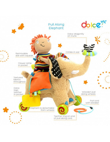 Jucarie de tras Elefant cu activitati, Dolce,95106 Jucarie de tras Elefant cu activitati, Dolce,95106