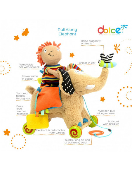 Jucarie de tras Elefant cu activitati, Dolce,95106 Jucarie de tras Elefant cu activitati, Dolce,95106