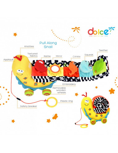 Jucarie de tras interactiva Melc cu activitati, Dolce,95316