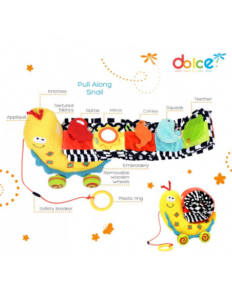 Jucarie de tras interactiva Melc cu activitati, Dolce,95316