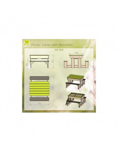 Masa de picnic senzoriala T2 Deluxe cu bancute si loc pentru Masa de picnic senzoriala T2 Deluxe cu bancute si loc pentru
