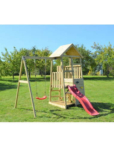 Turn de joaca cu 2 platforme, panou de catarare, tobogan Turn de joaca cu 2 platforme, panou de catarare, tobogan