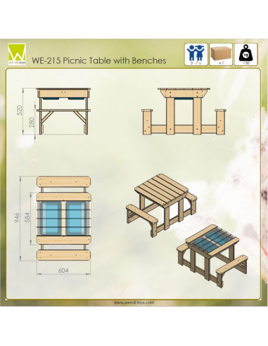 Masa de picnic senzoriala cu bancute si loc pentru nisip si apa Masa de picnic senzoriala cu bancute si loc pentru nisip si apa