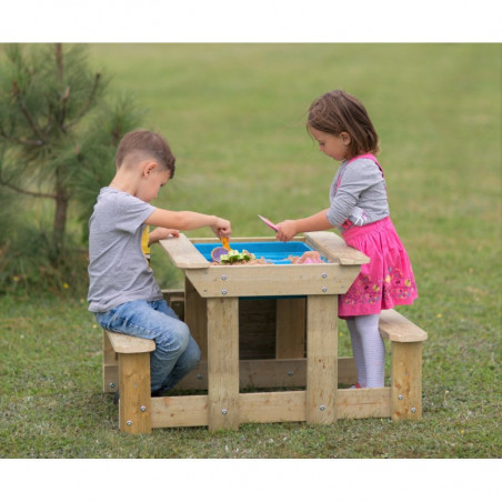 Masa de picnic senzoriala cu bancute si loc pentru nisip si apa Masa de picnic senzoriala cu bancute si loc pentru nisip si apa