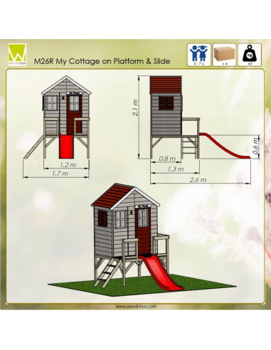 Casuta de gradina My Red Cottage House cu platforma si tobogan Casuta de gradina My Red Cottage House cu platforma si tobogan
