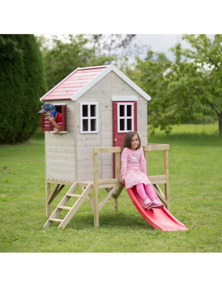 Casuta de gradina My Red Cottage House cu platforma si tobogan Casuta de gradina My Red Cottage House cu platforma si tobogan