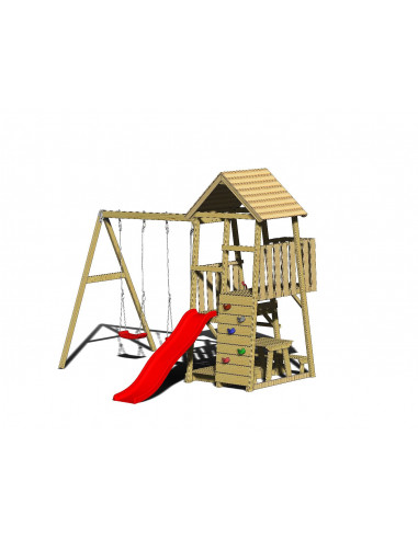 Turn de joaca cu 2 platforme, panou de catarare, tobogan, 2 Turn de joaca cu 2 platforme, panou de catarare, tobogan, 2