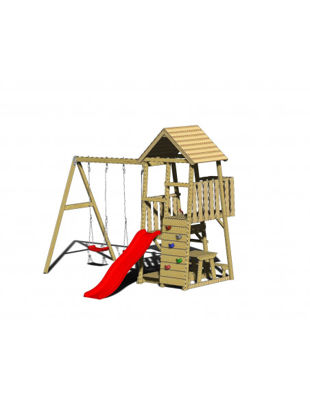 Turn de joaca cu 2 platforme, panou de catarare, tobogan, 2 Turn de joaca cu 2 platforme, panou de catarare, tobogan, 2
