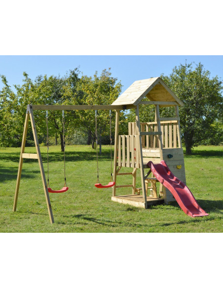 Turn de joaca cu 2 platforme, panou de catarare, tobogan, 2 Turn de joaca cu 2 platforme, panou de catarare, tobogan, 2