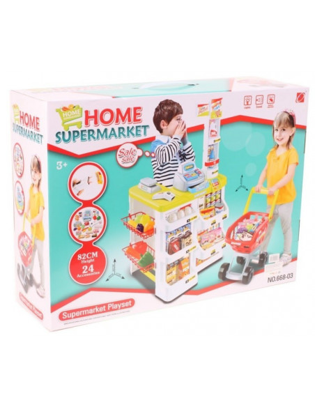 Set de joaca supermarket cu carucior MalPlay 24 piese, casa de