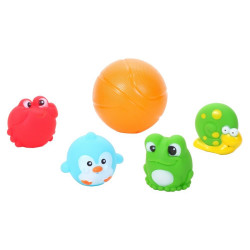 Jucarie de baie MalPlay Hipopotam cu cos de baschet, minge si 2