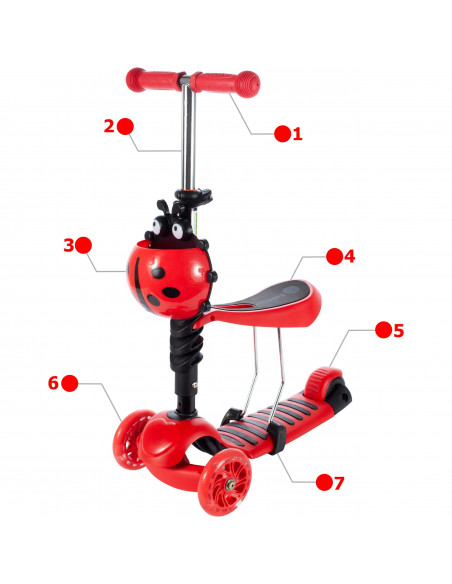 Trotineta pentru copii MalPlay 2 in 1 cu scaunel, cosulet