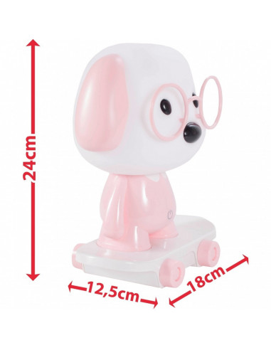 Lampa de veghe pentru copii MalPlay Catelus Roz cu incarcare