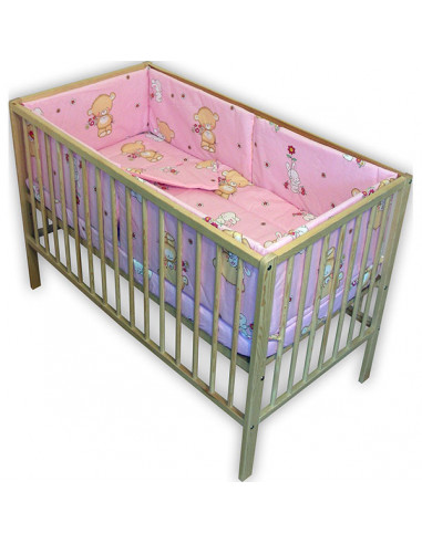 Lenjerie patut Hubners Ursulet cu Iepuras 5 piese roz,LENHUI5R