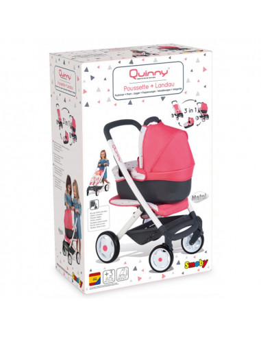 Carucior pentru papusi Smoby Quinny Combi 3 in 1 roz,S7600253198 Carucior pentru papusi Smoby Quinny Combi 3 in 1 roz,S7600253198