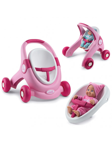 Carucior pentru papusi Smoby Minikiss 3 in 1 roz,S7600210205