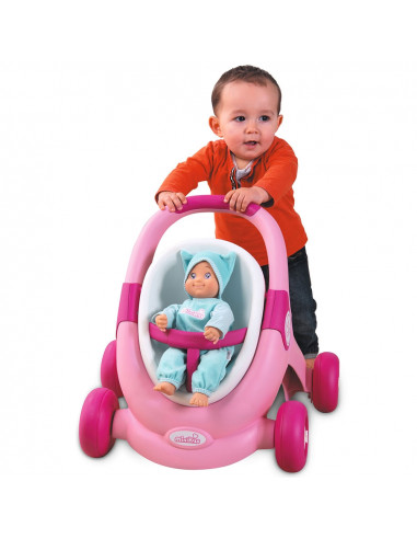 Carucior pentru papusi Smoby Minikiss 3 in 1 roz,S7600210205