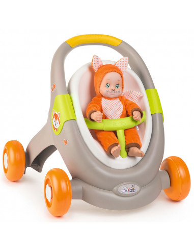 Carucior pentru papusi Smoby Minikiss 3 in 1 gri,S7600210206