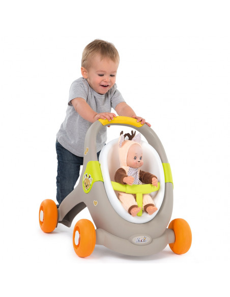 Carucior pentru papusi Smoby Minikiss 3 in 1 gri,S7600210206
