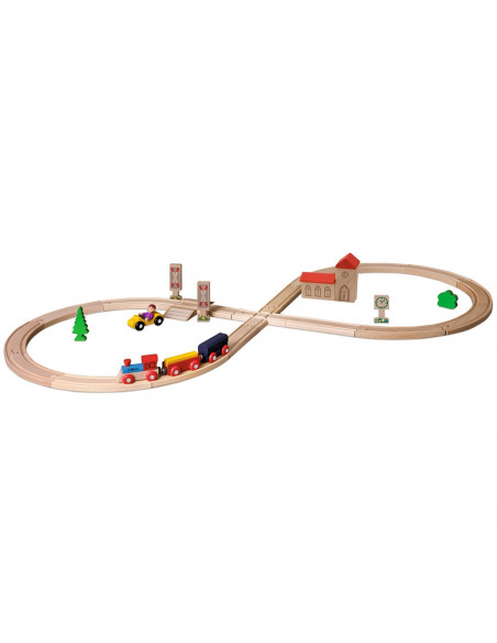 Set din lemn Eichhorn Tren cu sina in forma 8 si