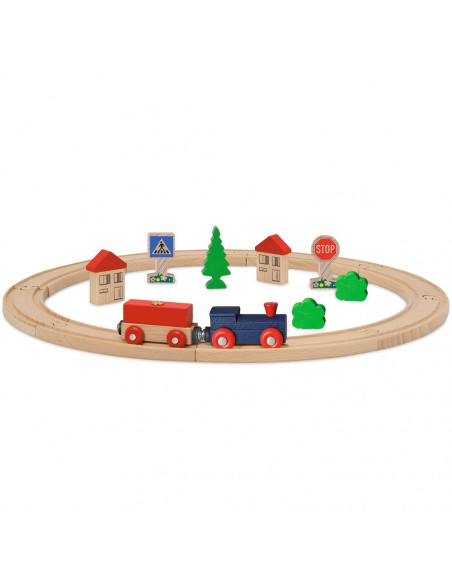 Set din lemn Eichhorn Tren albastru cu sina circulara si