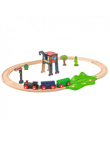 Set din lemn Eichhorn Tren cu sina ovala si accesorii,S100001261