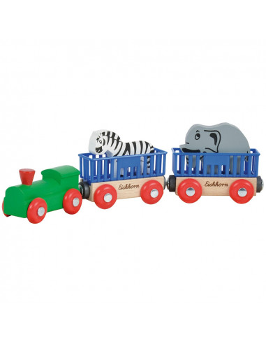 Tren din lemn Eichhorn Animal cu 2 figurine,S100001351