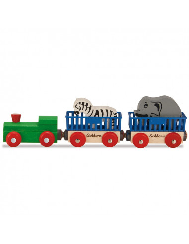 Tren din lemn Eichhorn Animal cu 2 figurine,S100001351