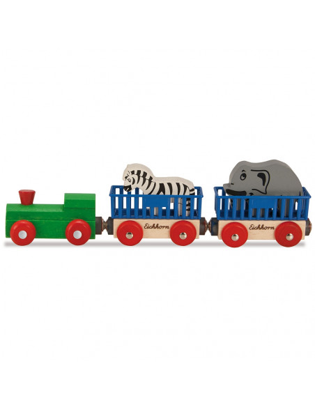 Tren din lemn Eichhorn Animal cu 2 figurine,S100001351