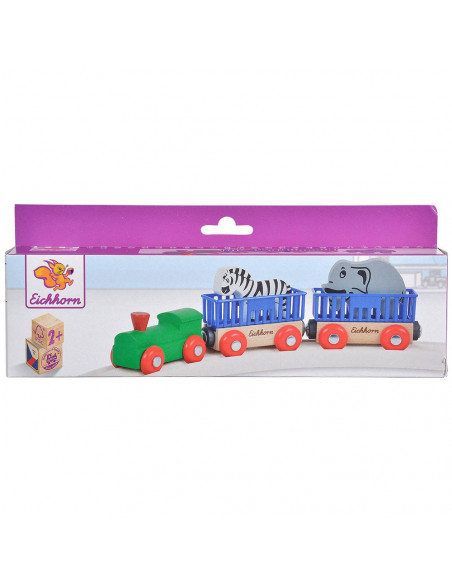 Tren din lemn Eichhorn Animal cu 2 figurine,S100001351