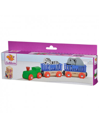 Tren din lemn Eichhorn Animal cu 2 figurine,S100001351