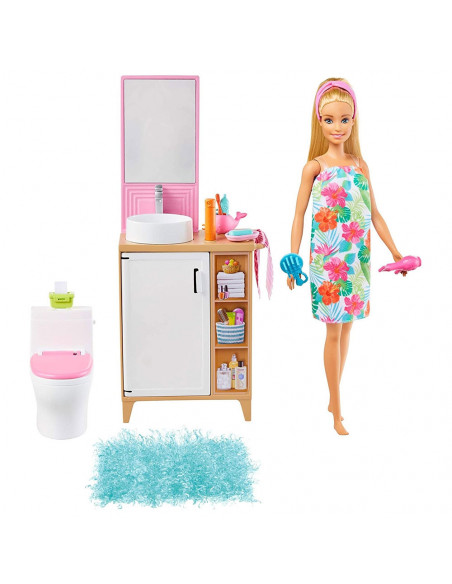 Set Barbie by Mattel Mobilier baie cu papusa si accesorii