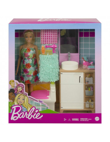 Set Barbie by Mattel Mobilier baie cu papusa si accesorii
