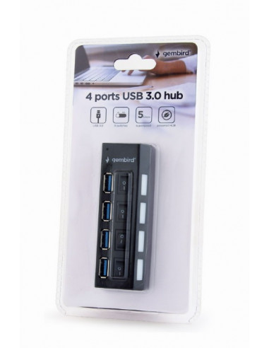 HUB extern GEMBIRD, porturi USB: USB 3.0 x 4, conectare prin