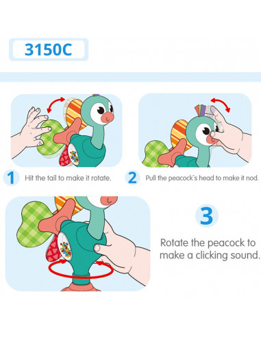 Jucarie Bebe Cu Ventuza - Paun,3150C