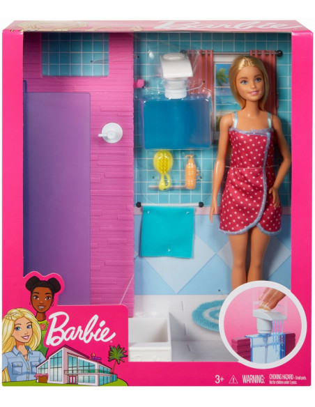 Barbie Set Baie Cu Dus Si Papusa Blonda,MTDVX51_FXG51