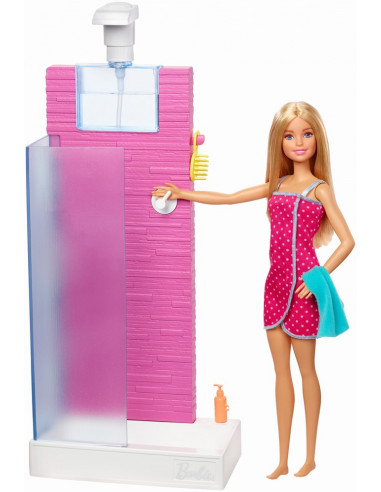 Barbie Set Baie Cu Dus Si Papusa Blonda,MTDVX51_FXG51