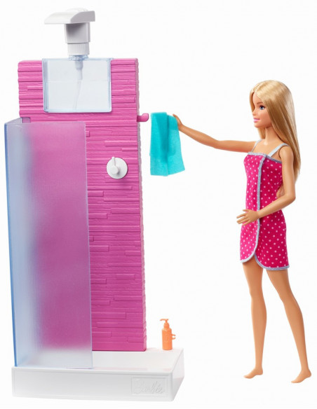 Barbie Set Baie Cu Dus Si Papusa Blonda,MTDVX51_FXG51