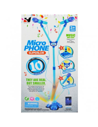 Microfon Dublu Cu Baterii Si Suport, Albastru deschis,24219