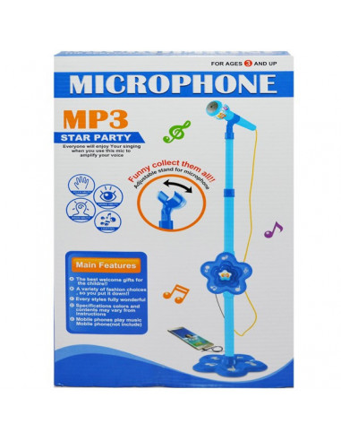 Microfon Cu Baterii Si Suport Albastru,24450