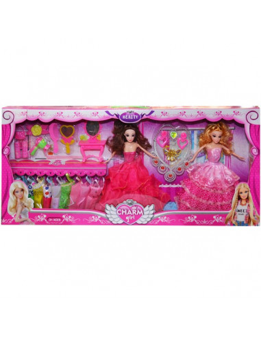 Set 2 Papusi Cu Garderoba Si Accesorii,23516