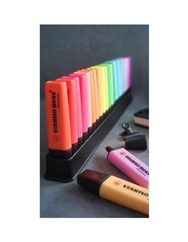 SW7023015,Set Textmarkere Stabilo Boss Original cu suport de birou, culori asortate pastel si neon, 23 buc/set
