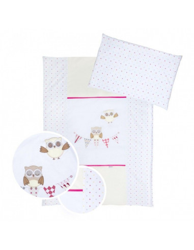 Albero Mio set lenjerie brodata 3 piese Night Birds - pink