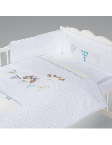 Albero Mio set lenjerie brodata 3 piese Night Birds - blue