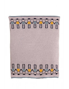 Paturica Tricotata din Bumbac Gri cu Maimute Colorate,BG019 2