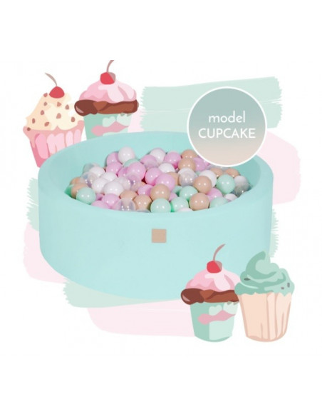 Piscina uscata cu 250 de bile 7 cm MeowBaby®, alb, mint, beige