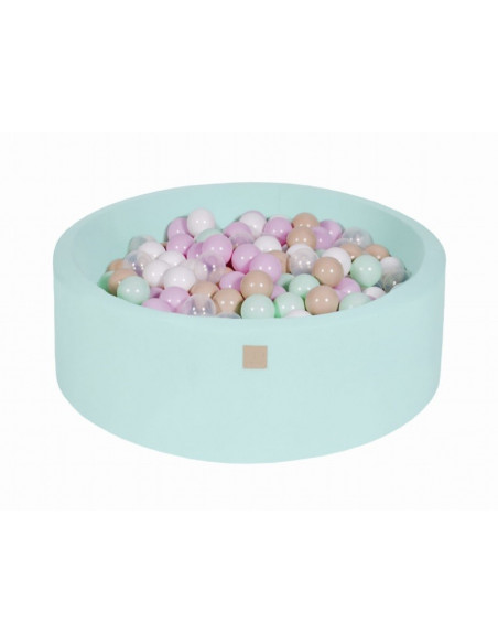 Piscina uscata cu 250 de bile 7 cm MeowBaby®, alb, mint, beige
